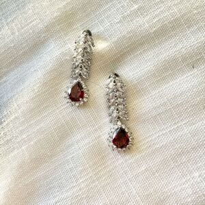 Burnt red sparkly Cubic Zirconia dangle pear cut earrings